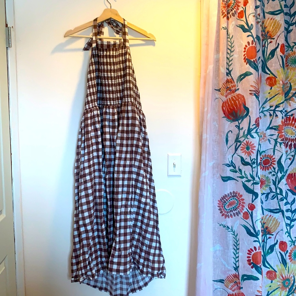 Brown Gingham Summer Halter Dress